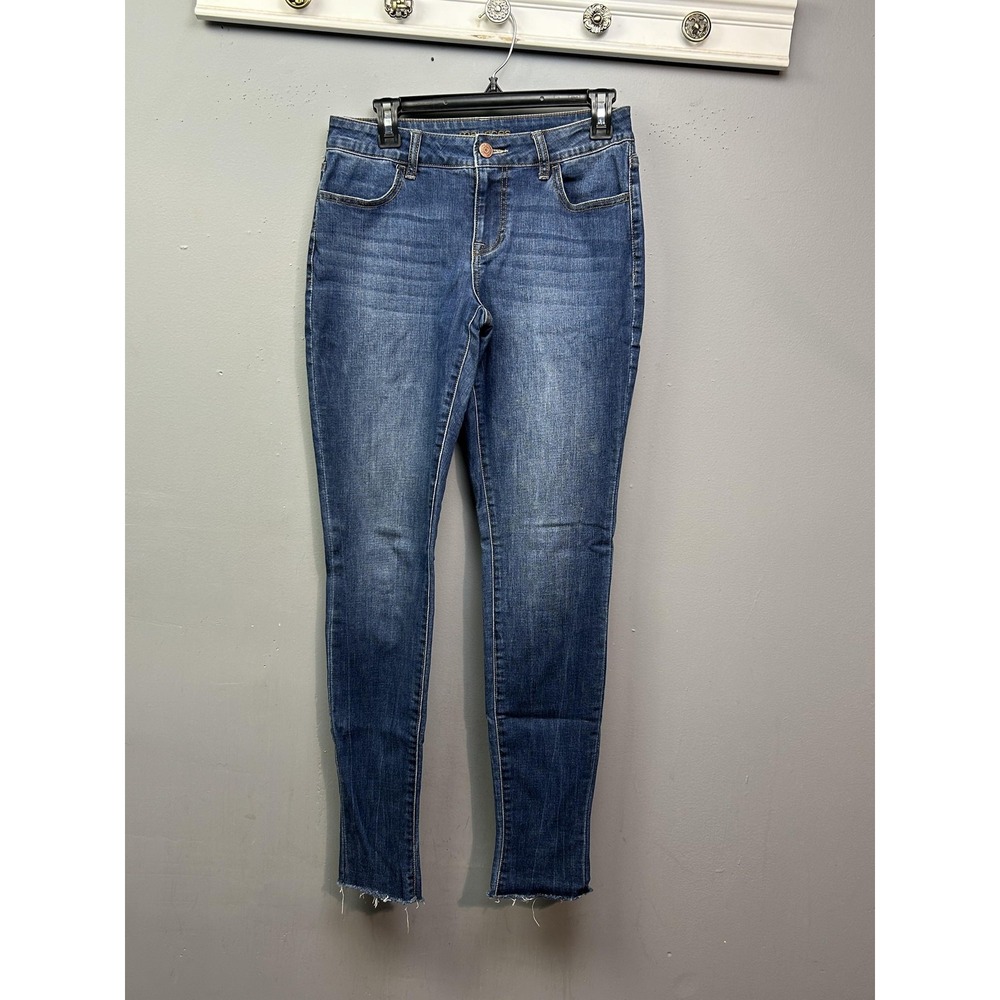 Maurices Jeans Womens Small‎ Dark Wash Mid Rise Skinny Raw Hem Stretch 5 Pocket
